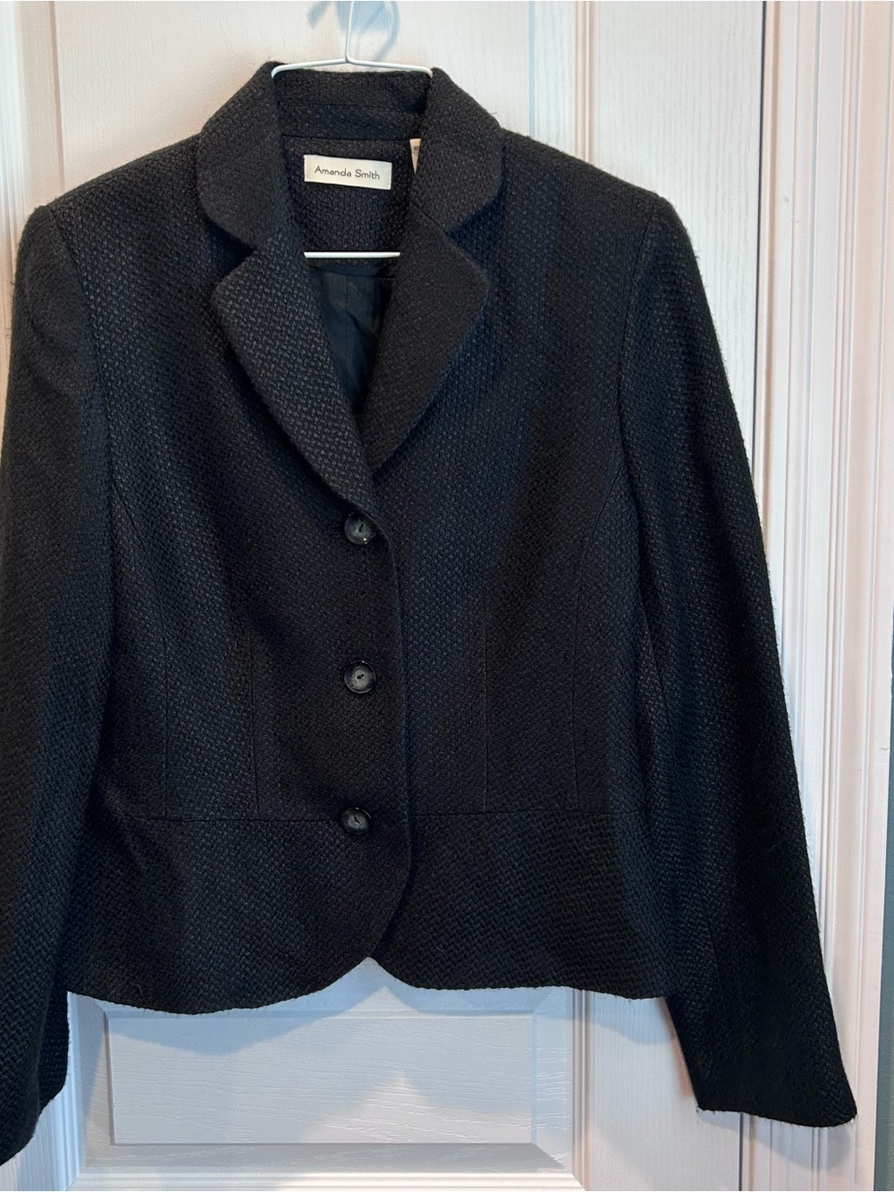 Amanda Smith Black 3 Button Textured Knit Blazer Size 6 Classic Professional